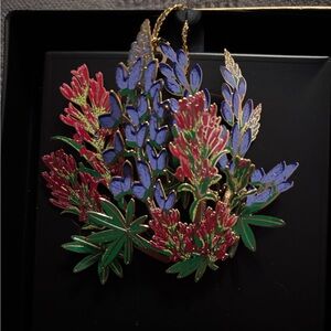 Texas Bluebonnet Floral Enamel Brooch with Red and Blue Accents